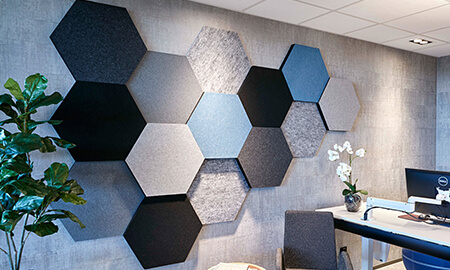 akustik altigen duvar kumas kaplama paneli